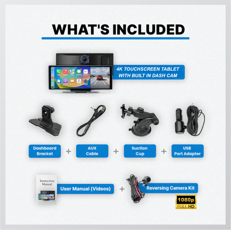 DashMate | Apple CarPlay & Android Auto CarTablet + Built In Dash Cam